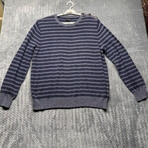 J.Crew Men's XL Sweater Striped Button Shoulder Navy Gray 100%‎ Cotton Soft